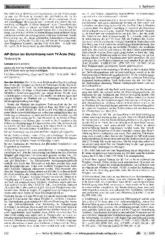 Vorschauseite 3: AiP-Zeiten bei Stufenfindung nach TV-Ärzte (TdL)TV-Ärzte §§12,16; TVÜ-Ärzte § 15