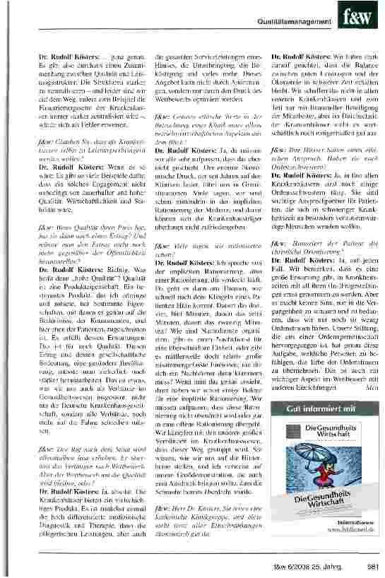 Vorschauseite 2: „Der ökonomische Druck führt uns in Grenzsituationen„Qualität hat ihren Preis - das ist das Motto des 31. Deutschen Krankenhaustages