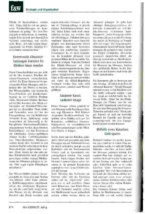 Vorschauseite 3: Klinik-Abwässer als KostenfalleMehr Qualität durch unbelastete Kläranlagen