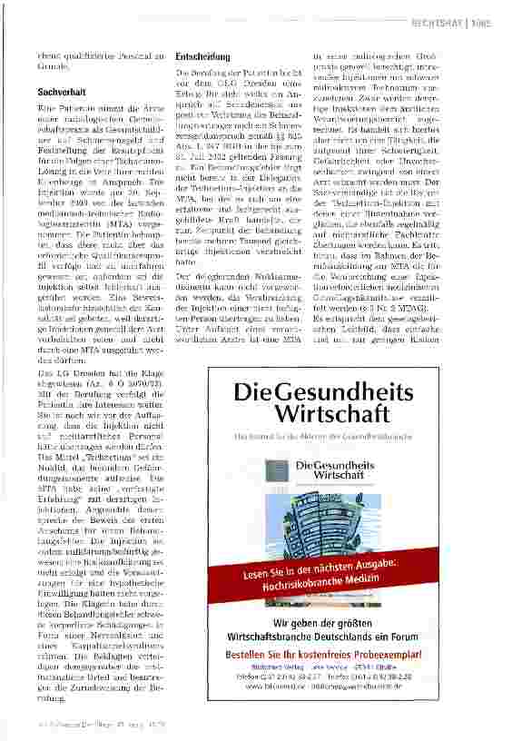 Vorschauseite 2: Streitpunkt i.v.-lnjektion:Eine delegationsfähige Maßnahme?