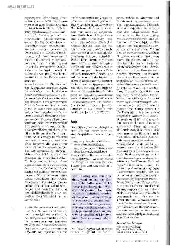 Vorschauseite 3: Streitpunkt i.v.-lnjektion:Eine delegationsfähige Maßnahme?