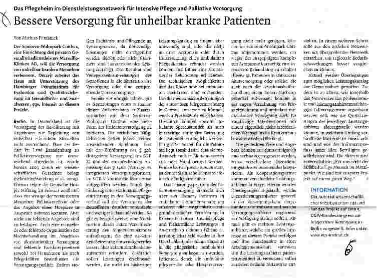 Vorschauseite 1: Bessere Versorgung für unheilbar kranke Patienten