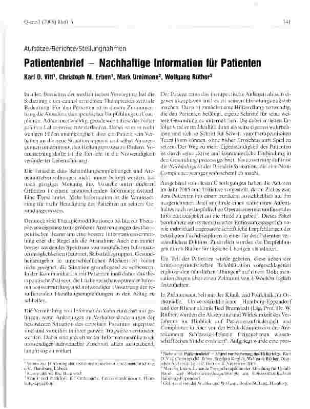 Vorschauseite 1: Patientenbrief - Nachhaltige Information für Patienten