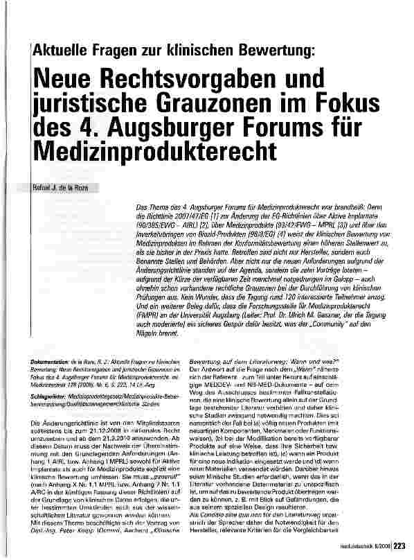 Vorschauseite 1: Neue Rechtsvorgaben und juristische Grauzonen im Fokus des 4. Augsburger Forums für Medizinprodukterecht
