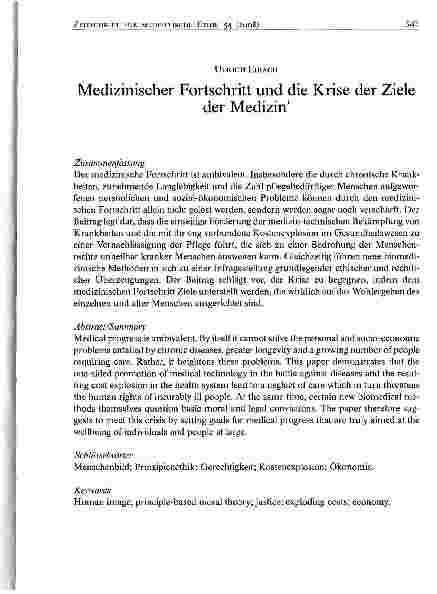 Vorschauseite 1: Medizinischer Fortschritt und die Krise der Ziele der Medizin