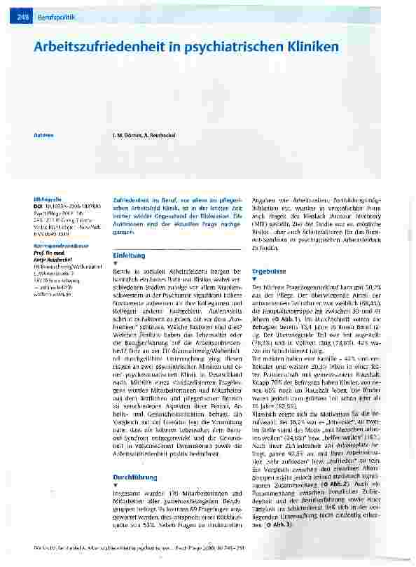 Vorschauseite 1: Arbeitszufriedenheit in psychiatrischen Kliniken