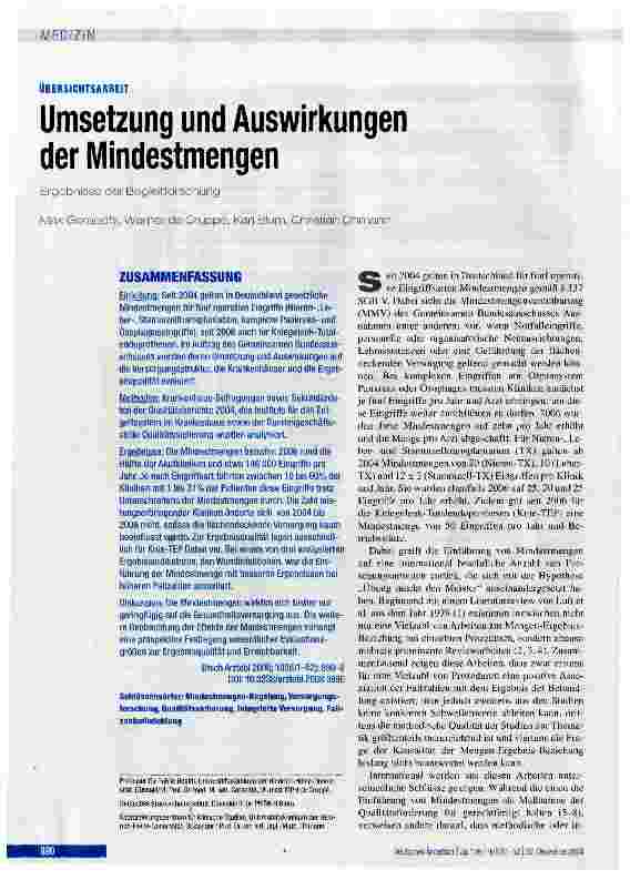 Vorschauseite 1: Umsetzung und Auswirkungen der Mindestmengen