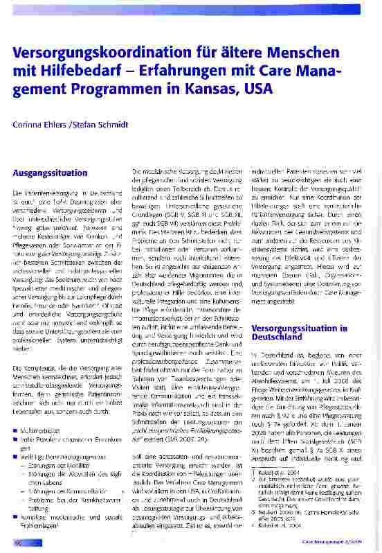 Vorschauseite 1: Versorgungskoordination für ältere Menschen mit Hilfebedarf - Erfahrungen mit Care Management Programmen in Kansas, USA