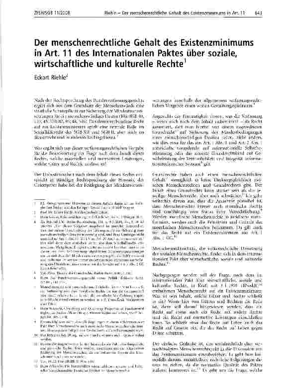 Vorschauseite 1: Der menschenrechtliche Gehalt des Existenzminimums in Art. 11 des Internationalen Paktes über soziale, wirtschaftliche und kulturelle Rechte
