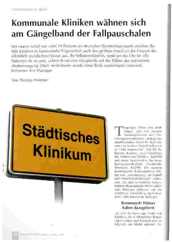 Vorschauseite 1: Kommunale Kliniken wähnen sich am Gängelband der Fallpauschalen