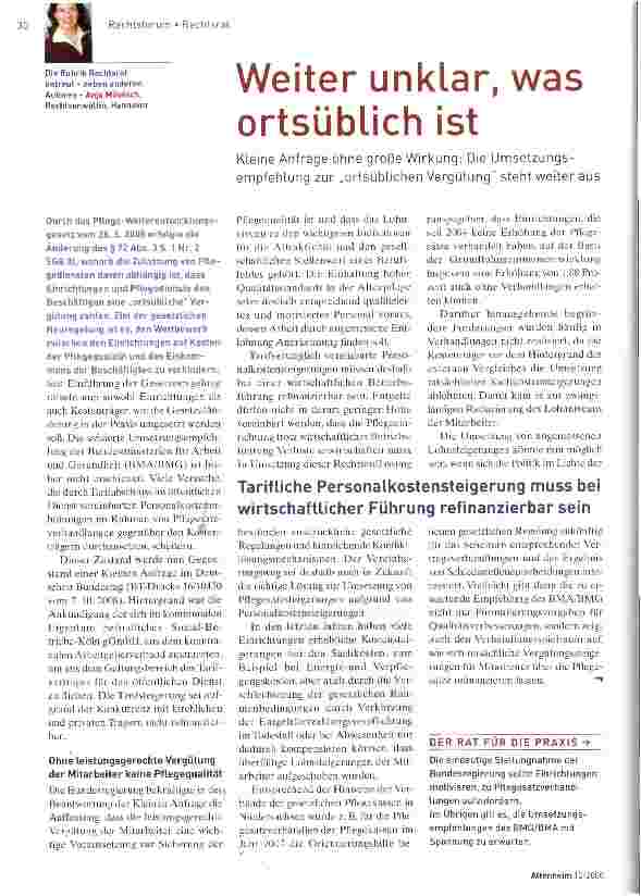 Vorschauseite 1: Weiter unklar, was ortsüblich istKleine Anfrage ohne große Wirkung: Die UmsetzungsempfehLung zur „ortsüblichen Vergütung steht weiter aus