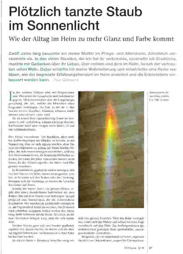 Vorschauseite 1: Plötzlich tanzte Staub im SonnenlichtWie der Alltag im Heim zu mehr Glanz und Farbe kommt