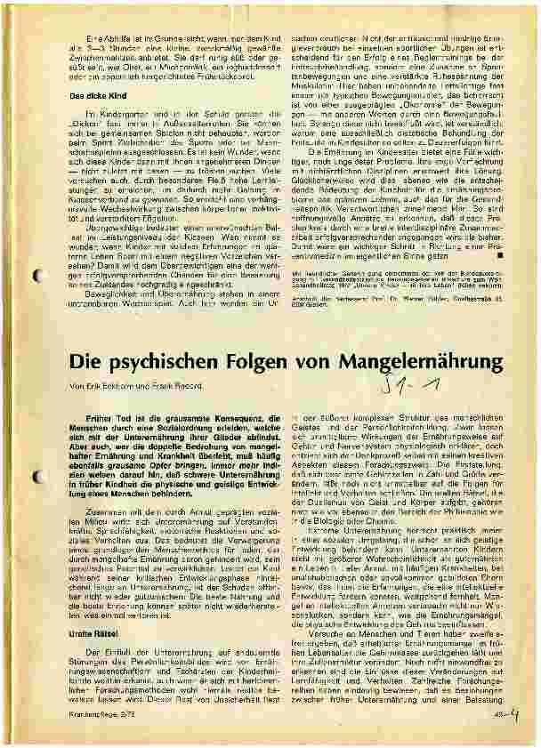 Vorschauseite 1: Die psychischen Folgen von Mangelernährung