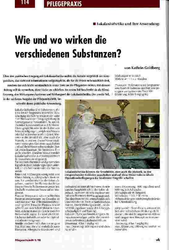 Vorschauseite 1: Wie und wo wirken die verschiedenen Substanzen? Lokalanästhetika und ihre Anwendung