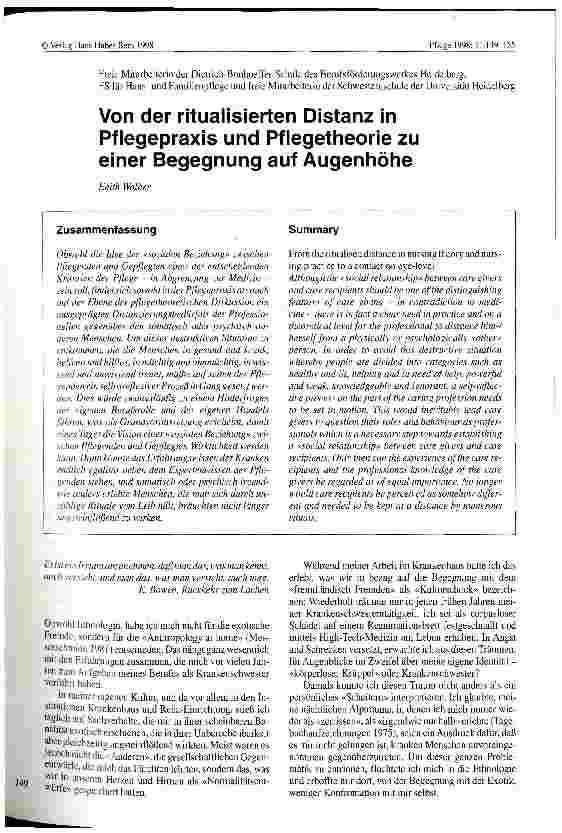 Vorschauseite 1: Von der ritualisierten Distanz in Pflegepraxis und Pflegetheorie zu einer Begegnung auf Augenhöhe