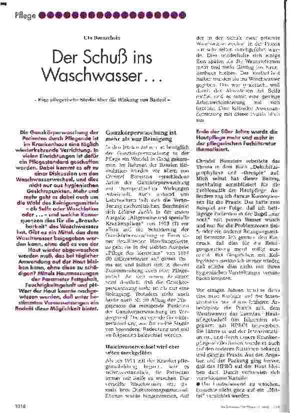 Vorschauseite 1: Der Schuß ins Waschwasser. .. . -Eine pflegerische Studie über die Wirkung von Badeöl-