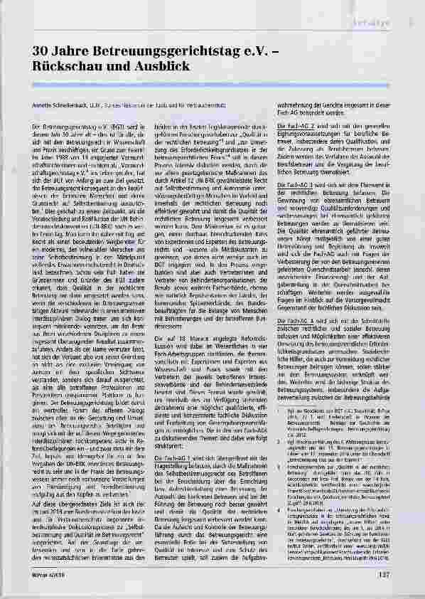 Vorschauseite 1: 30 Jahre Betreuungsgerichtstag e.V. Rückschau und Ausblick