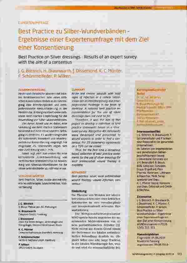 Vorschauseite 1: Best Practice zu Silber-Wundverbänden - Ergebnisse einer Expertenumfrage mit dem Ziel einer Konsentierung