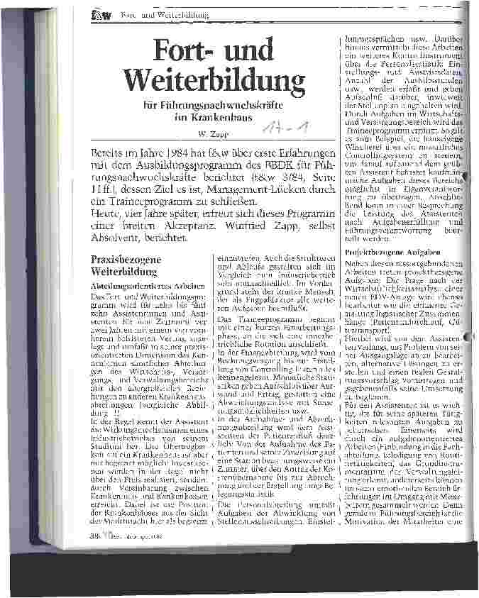 Vorschauseite 1: Fortund Weiterbildung für Führungsnachwuchskräfte im Krankenhaus