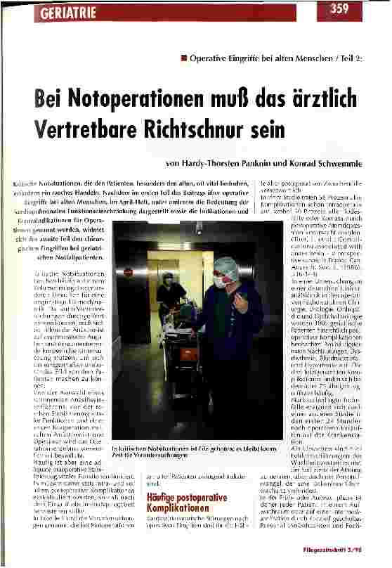 Vorschauseite 1: Operative Eingriffe bei alten Menschen / Teil 2 Bei Notoperationen muß das ärztlich Vertretbare Richtschnur sein