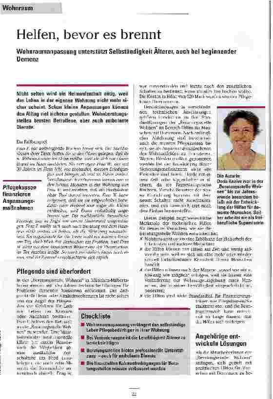 Vorschauseite 1: Helfen bevor es brennt Wohnraumanpassung unterstützt Selbsständigkeit Älterer, auch bei beginnender Demenz