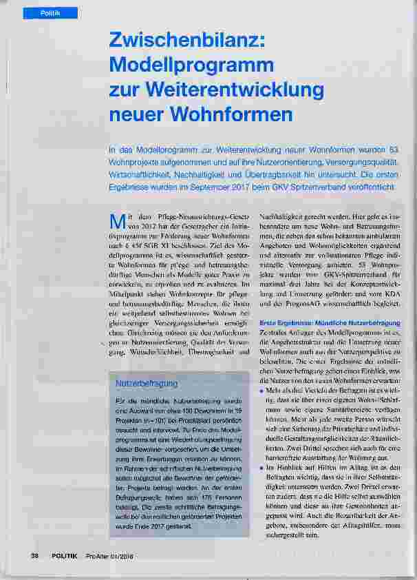 Vorschauseite 1: Zwischenbilanz: Modellprogramm zur Weiterentwicklung neuer Wohnformen