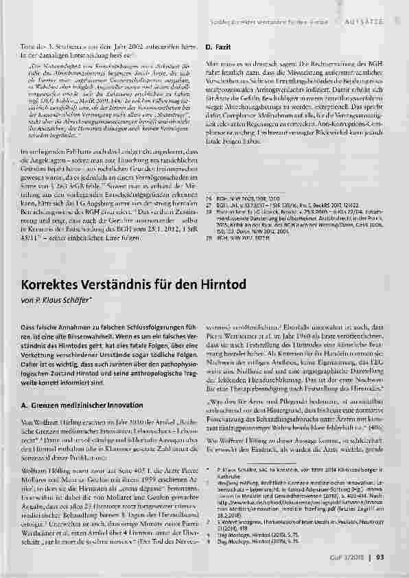 Vorschauseite 1: Korrektes Verständnis für den Hirntod