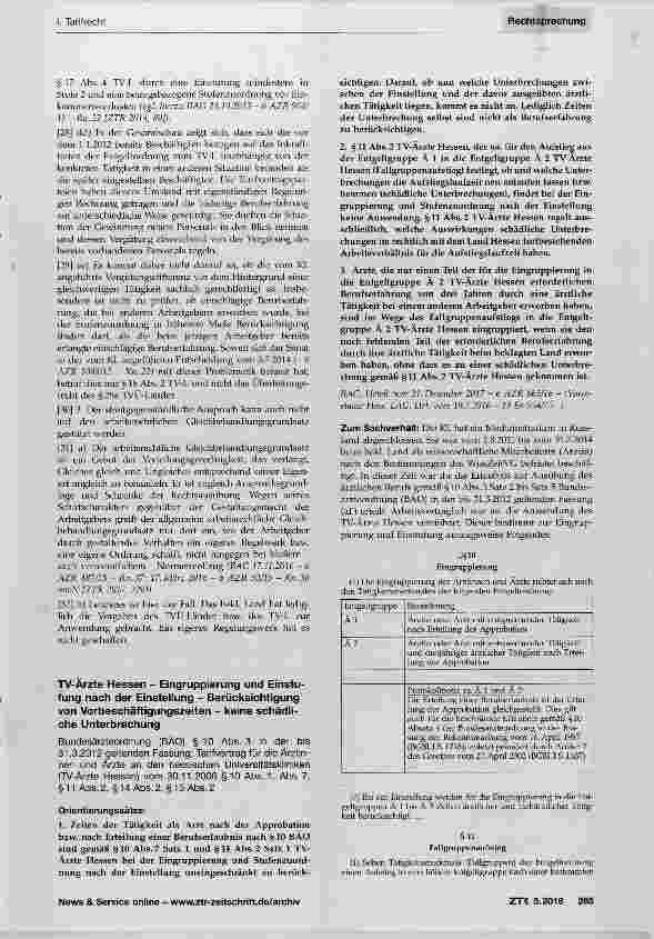 Vorschauseite 1: Eingruppierung und Einstufung nach der Einstellung Berücksichtigung von Vorbeschäftigungszeiten - keine schädliche Unterbrechung