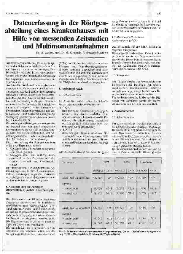 Vorschauseite 1: Datenerfassung in der Röntgenabteilung eines Krankenhauses mit Hilfe von messenden Zeitstudien und Multinomentarifnahmen