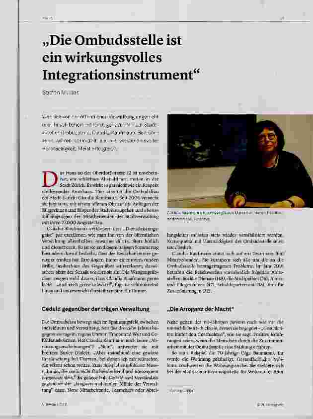 Vorschauseite 1: Die Ombudsstelle ist ein wirkungsvolles Integrationsinstrument
