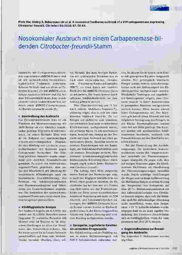 Vorschauseite 1: Nosokomialer Ausbruch mit einem Carbapenemase-bildenden Citrobacter-freundii-Stamm