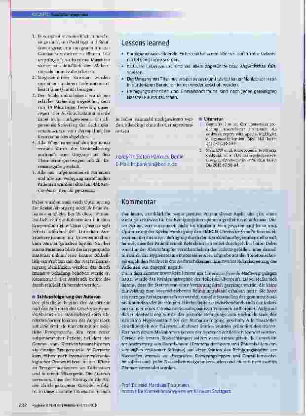Vorschauseite 2: Nosokomialer Ausbruch mit einem Carbapenemase-bildenden Citrobacter-freundii-Stamm