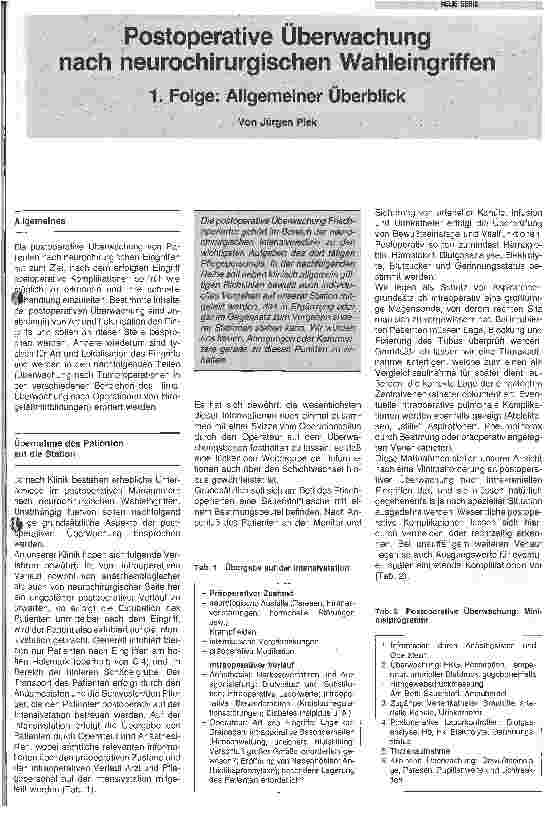 Vorschauseite 1: Postoperative Überwachung nach neurochirurgischen Wahleingriffen 1.Folge: Allgemeiner Überblick