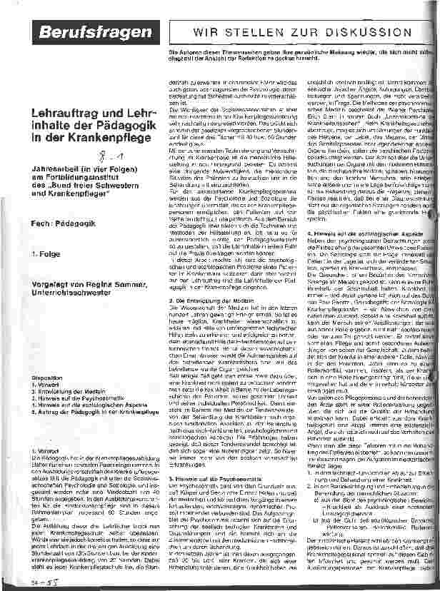 Vorschauseite 1: Lehrauftrag und Lehrinhalte der Pädagogik in der Krankenpflege 1. Folge: Fach Pädagogik