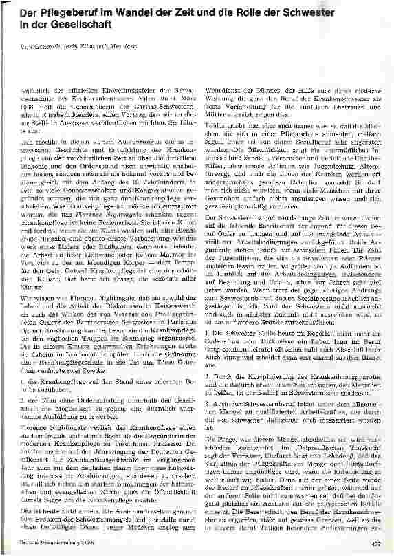 Vorschauseite 1: Der Pflegeberuf im Wandel der Zeit und die Rolle der Schwester in der Gesellschaft