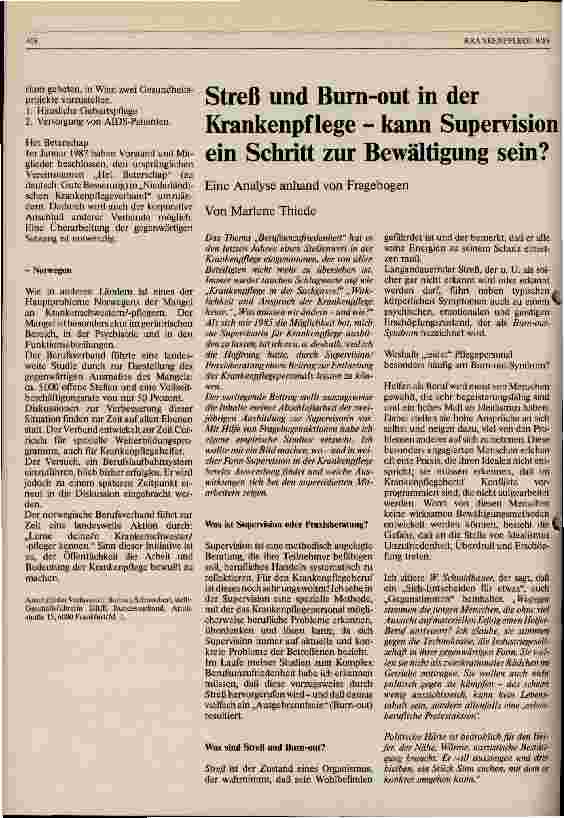 Vorschauseite 1: Streß und Burn-out in der Krankenpflege - kann Supervision ein Schritt zur Bewältigung sein? /// Eine Analyse anhang von Fragebögen