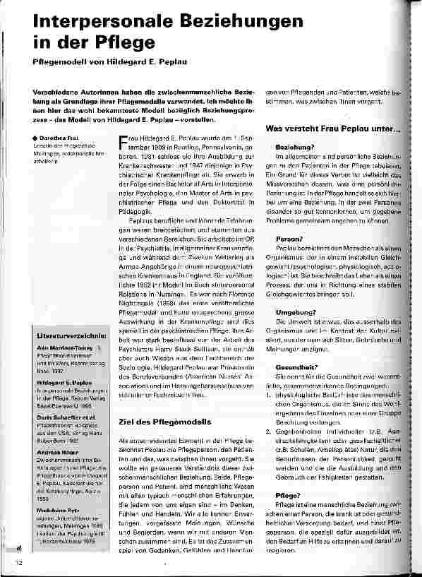 Vorschauseite 1: Interpersonale Beziehungen in der Pflege Pflegemodell von Hildegard E. Peplau