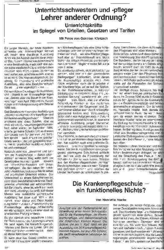 Vorschauseite 1: Unterrichtsschwestern und pfleger Lehrer anderer Ordnung? Unterrichtskräfte im Spiegel von Urteilen,Gestzen und Tarifen