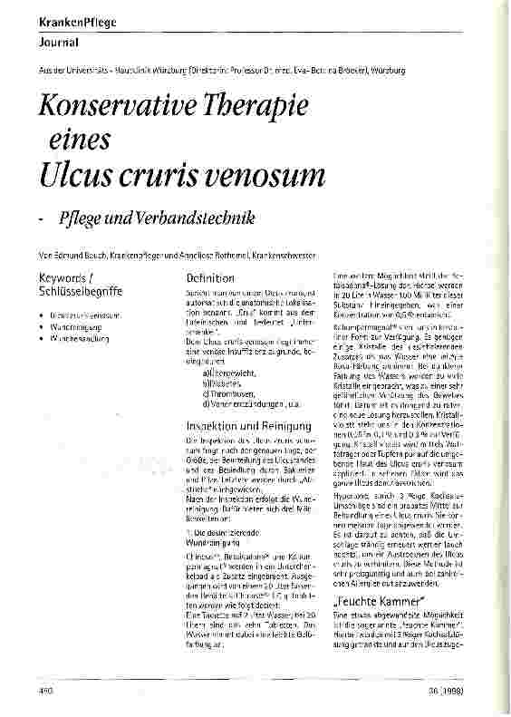 Vorschauseite 1: Konservative Therapie eines Ulcus cruris venosum Pflege und Verbanstechnik
