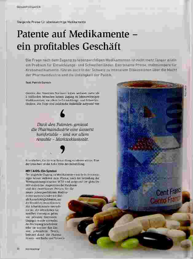 Vorschauseite 1: Patente auf Medikamente ein profitables Geschäft