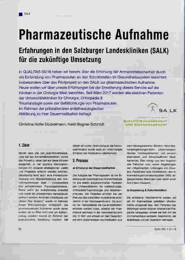 Vorschauseite 1: Erfahrungen in den Salzburger Landeskliniken (SALK) für die zukünftige Umsetzung
