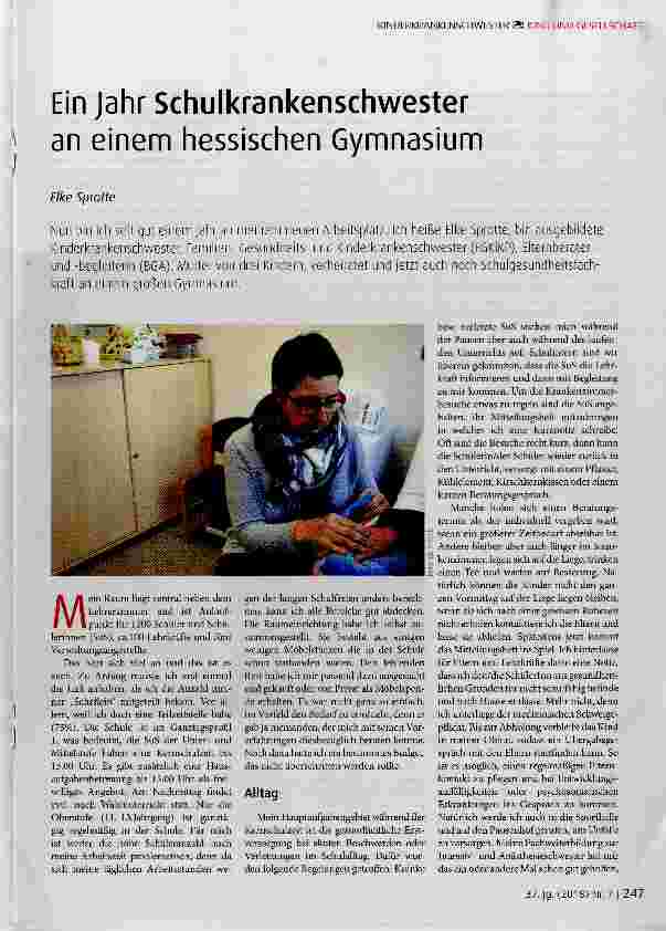 Vorschauseite 1: Ein Jahr Schulkrankenschwester an einem hessischen Gymnasium