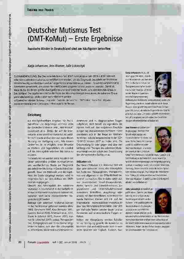 Vorschauseite 1: Deutscher Mutismus Test (DMT-KoMut) Erste Ergebnisse