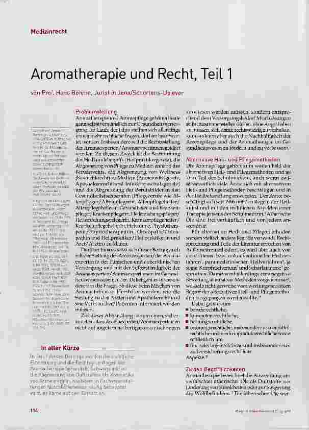 Vorschauseite 1: Aromathérapie und Recht, Teil 1