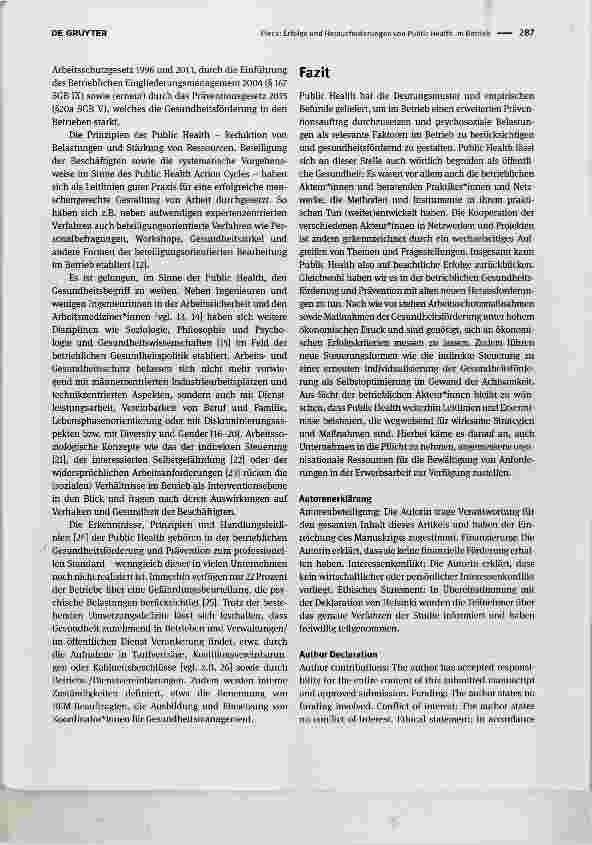 Vorschauseite 2: Erfolge und Herausforderungen von Public Health im Betrieb Successful implementation of Public Health aspects in occupational health management