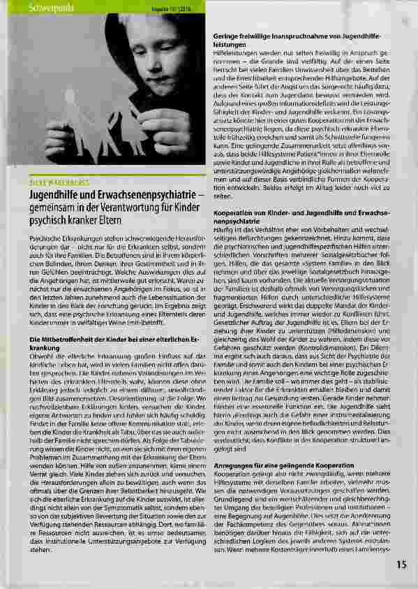 Vorschauseite 1: Jugendhilfe und Erwachsenenpsychiatrie -gemeinsam in der Verantwortung für Kinder psychisch kranker Eltern