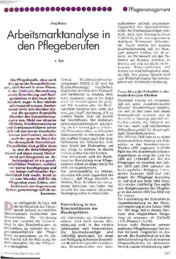 Vorschauseite 1: Arbeitsmarktanalyse in der Pflegeberufen 1. Teil