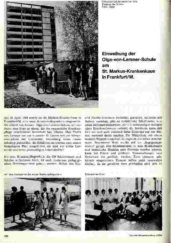 Vorschauseite 1: Einweihung der Olga-von-Lersner-Schule am St. Markus-Krankenhaus in Frankfurt/M.