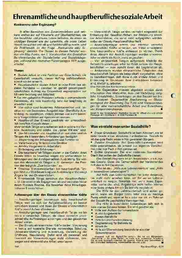 Vorschauseite 1: Ehrenamtliche und hauptberufliche soziale Arbeit Konkurrenz oder Ergänzung?