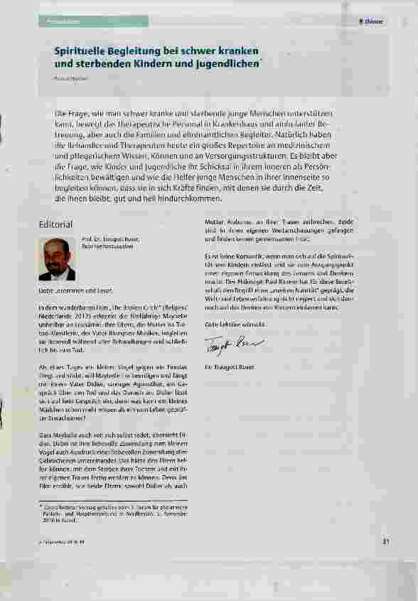 Vorschauseite 1: Spirituelle Begleitung bel schwer kranken und sterbenden Kindern und Jugendlichen
